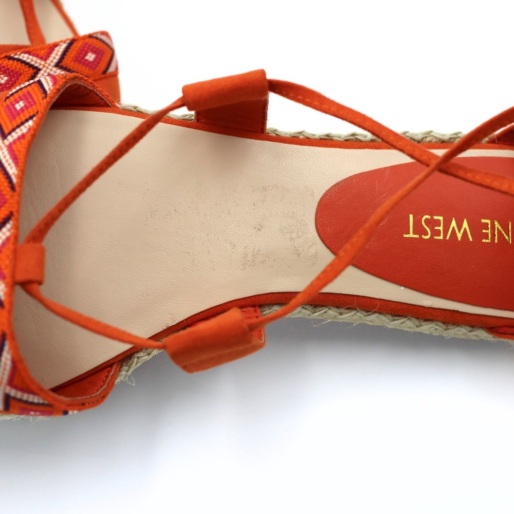 Nine West Espadrille Flats 9.5 Orange Boho Lace Up Tassel Summer Casual Shoes - Picture 11 of 13